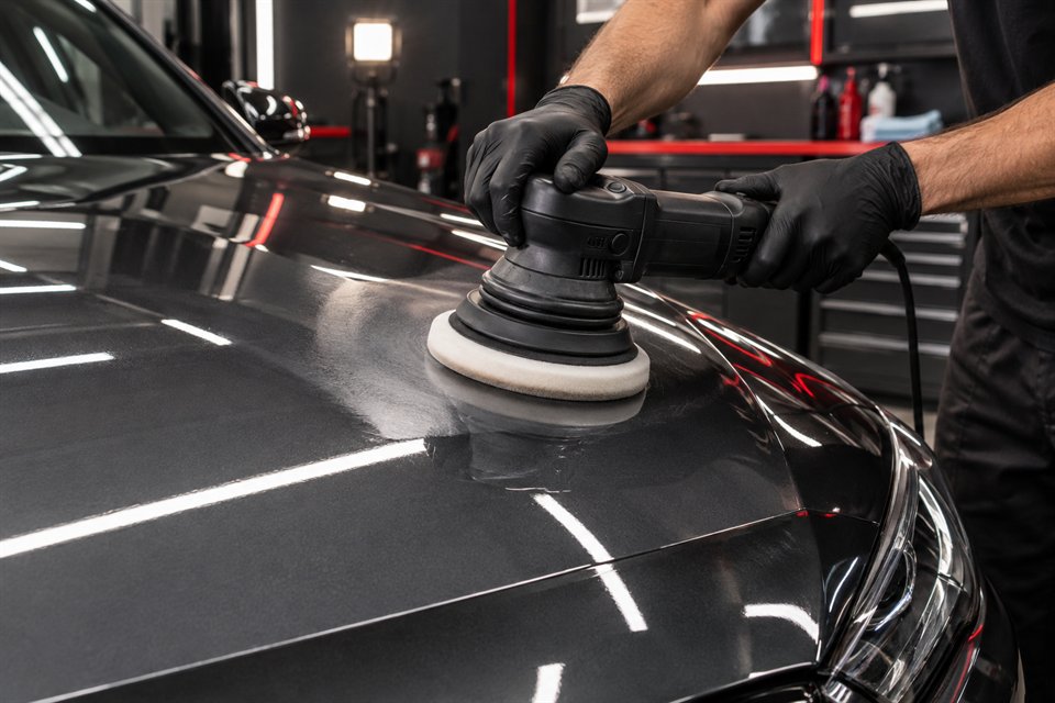 Pulido profesional de la pintura con máquina orbital